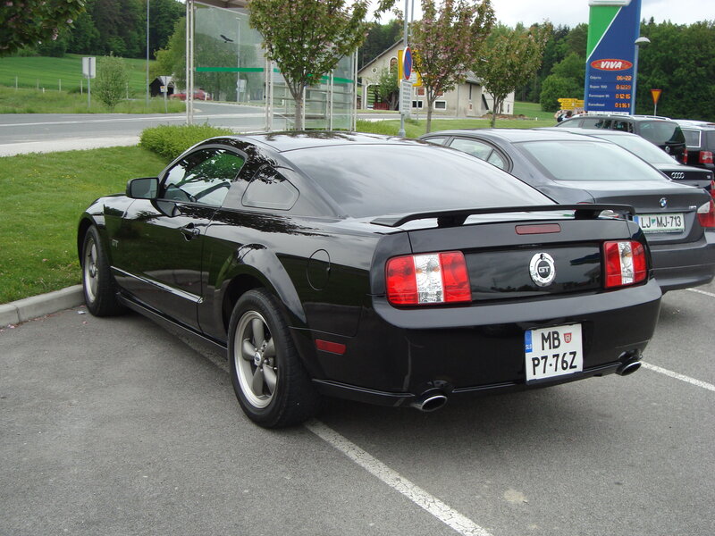 Black Ford Mustang GT parked