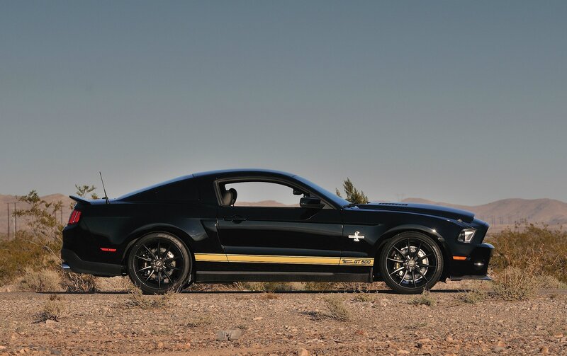Black Ford Mustang GT500 in desert