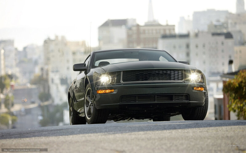 Black Ford Mustang on city street