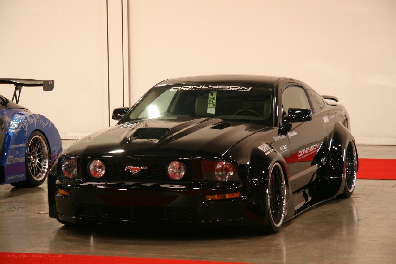 Black Ford Mustang on display