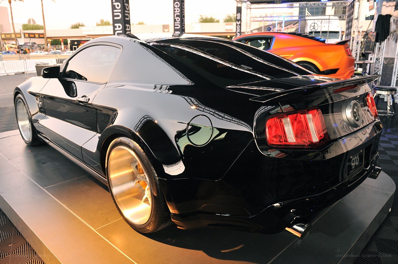 Black Ford Mustang on display
