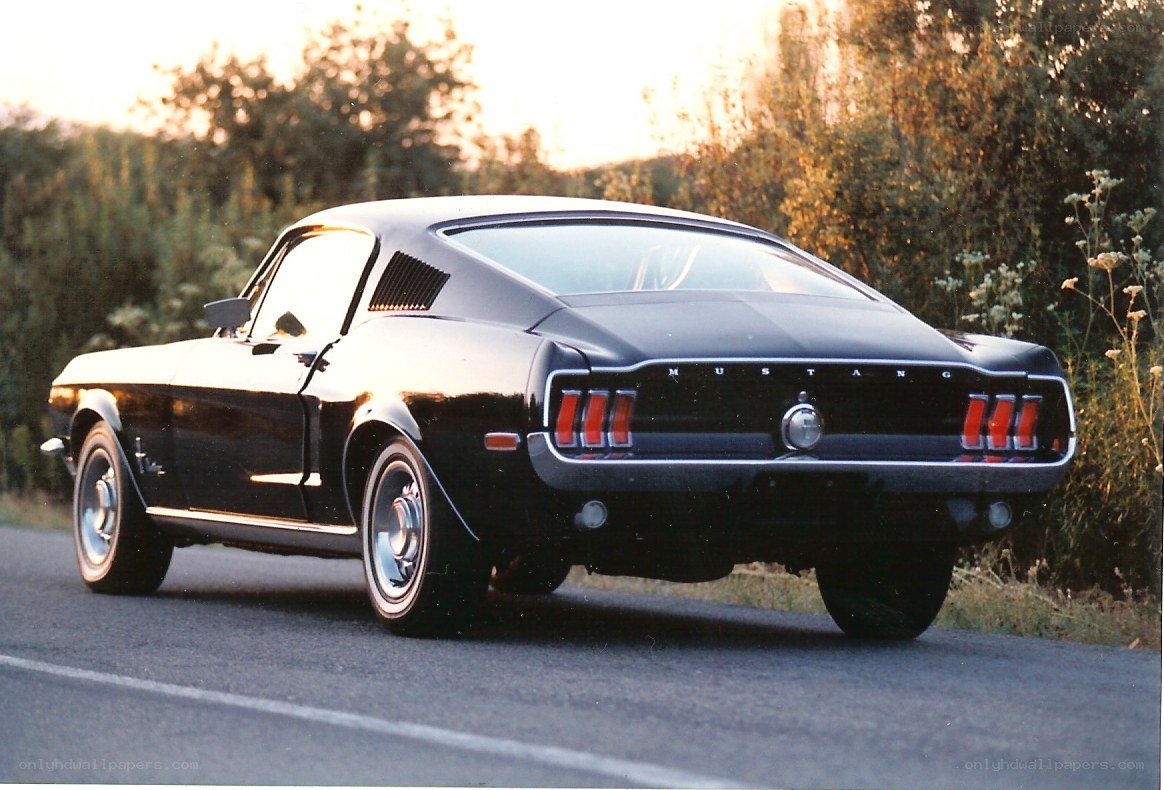 Black Ford Mustang on road
