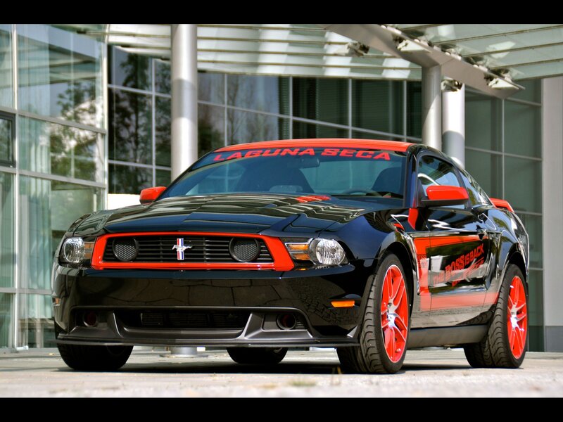 Black Ford Mustang with red accents
