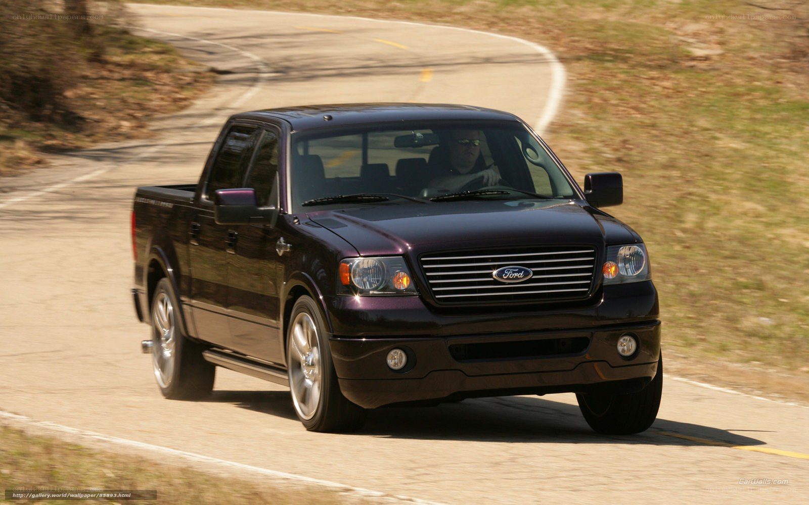 black Ford pickup on road