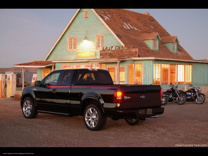 Black Ford truck at diner