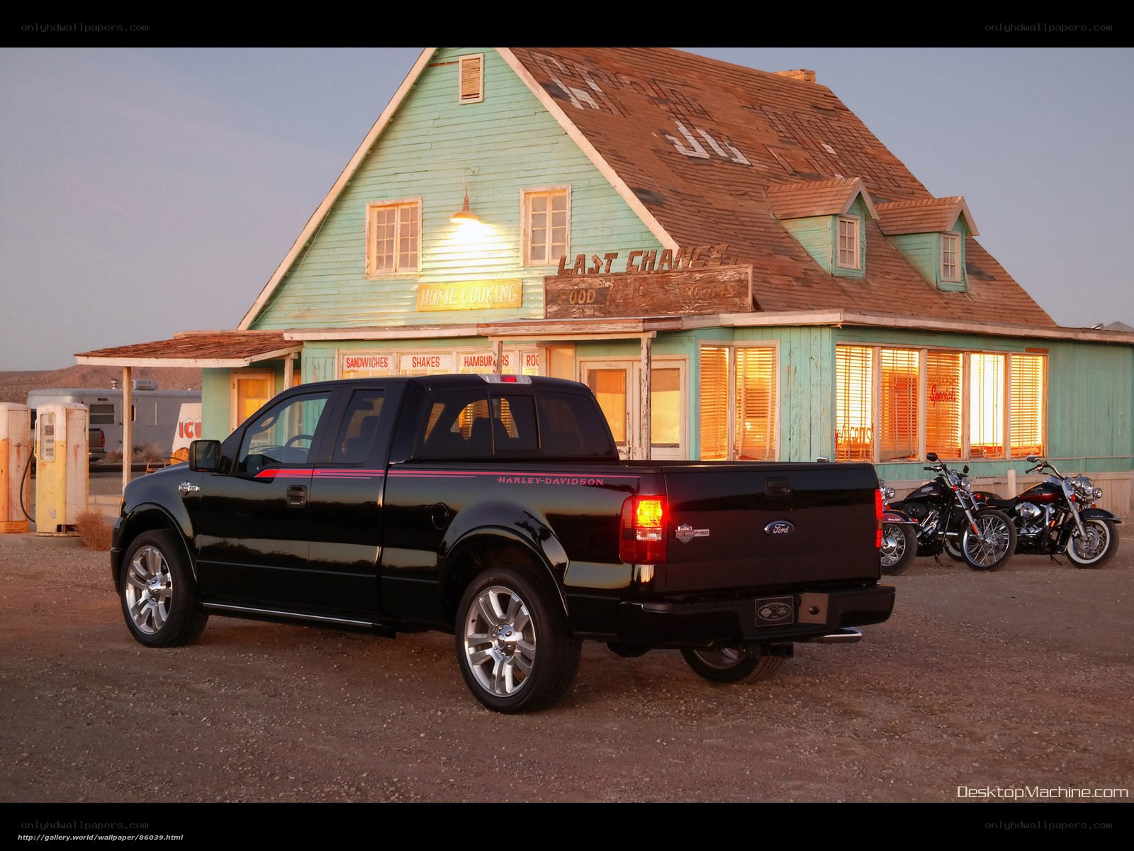 Black Ford truck at diner