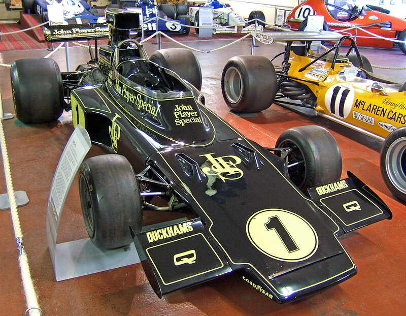Black Formula 1 race car on display