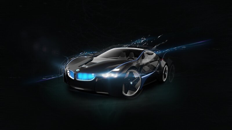 Black Futuristic Car — Dramatic, Night, 3d Render, Lights