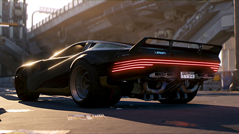 Black Futuristic Car — Dramatic, Sunset