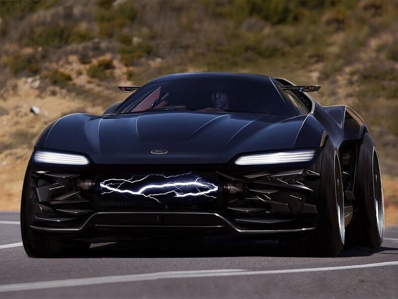 Black Futuristic Sports Car — Dramatic, Afternoon