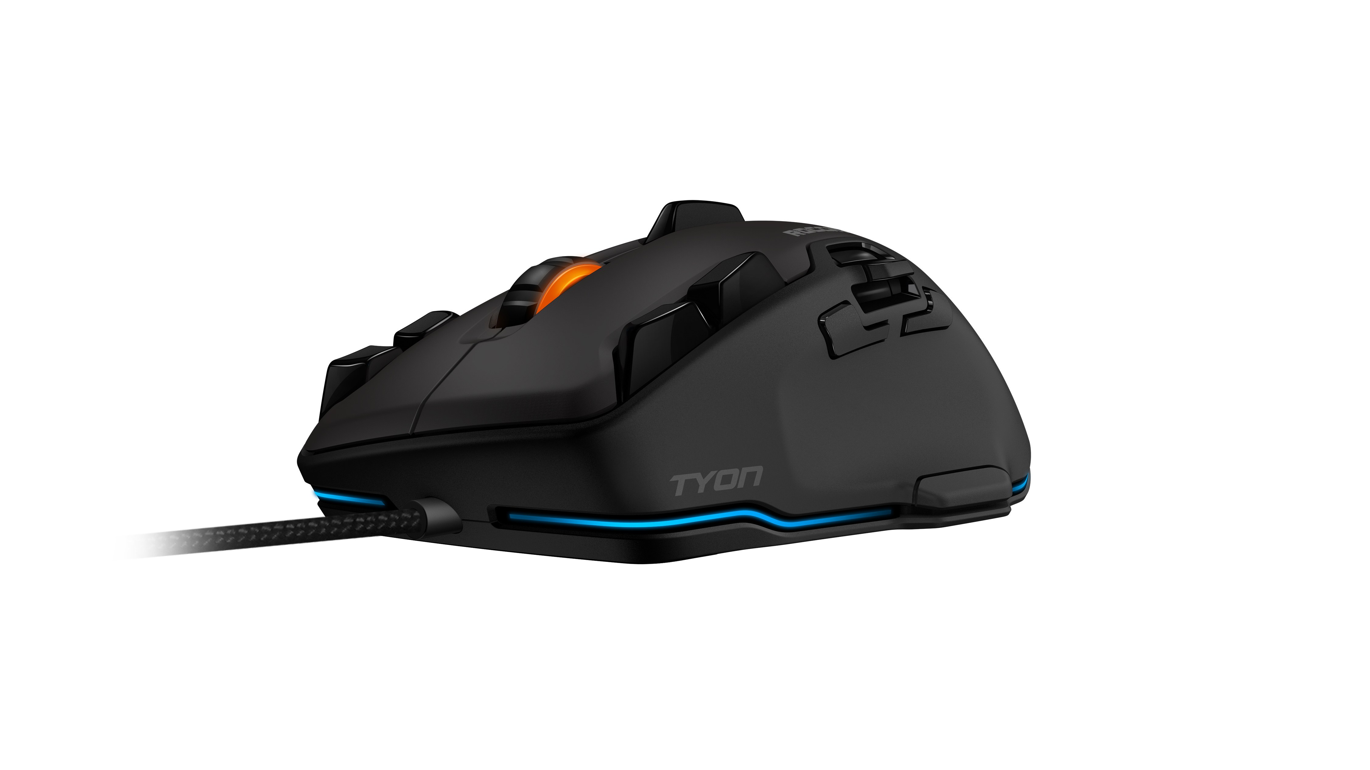 black gaming mouse with blue lights
