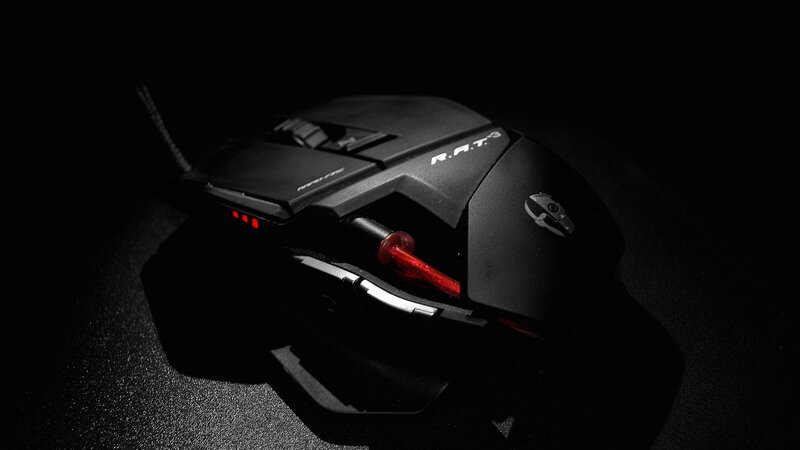 black gaming mouse with red lights