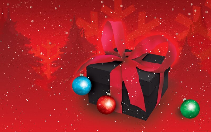 Black Gift Box with Ornaments