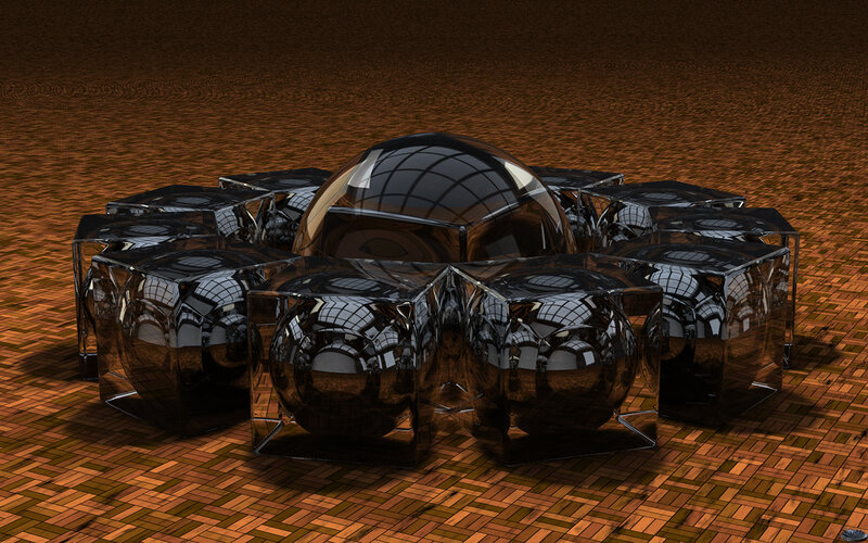 Black Glass Spheres and Cubes