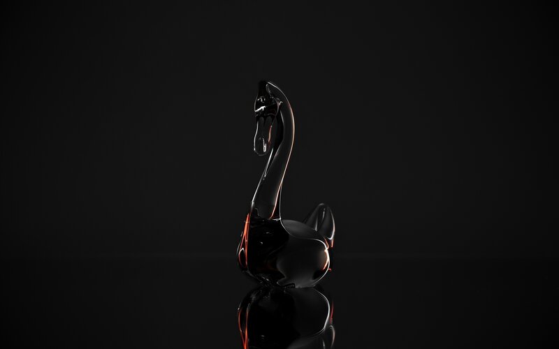Black Glass Swan Sculpture — Dramatic