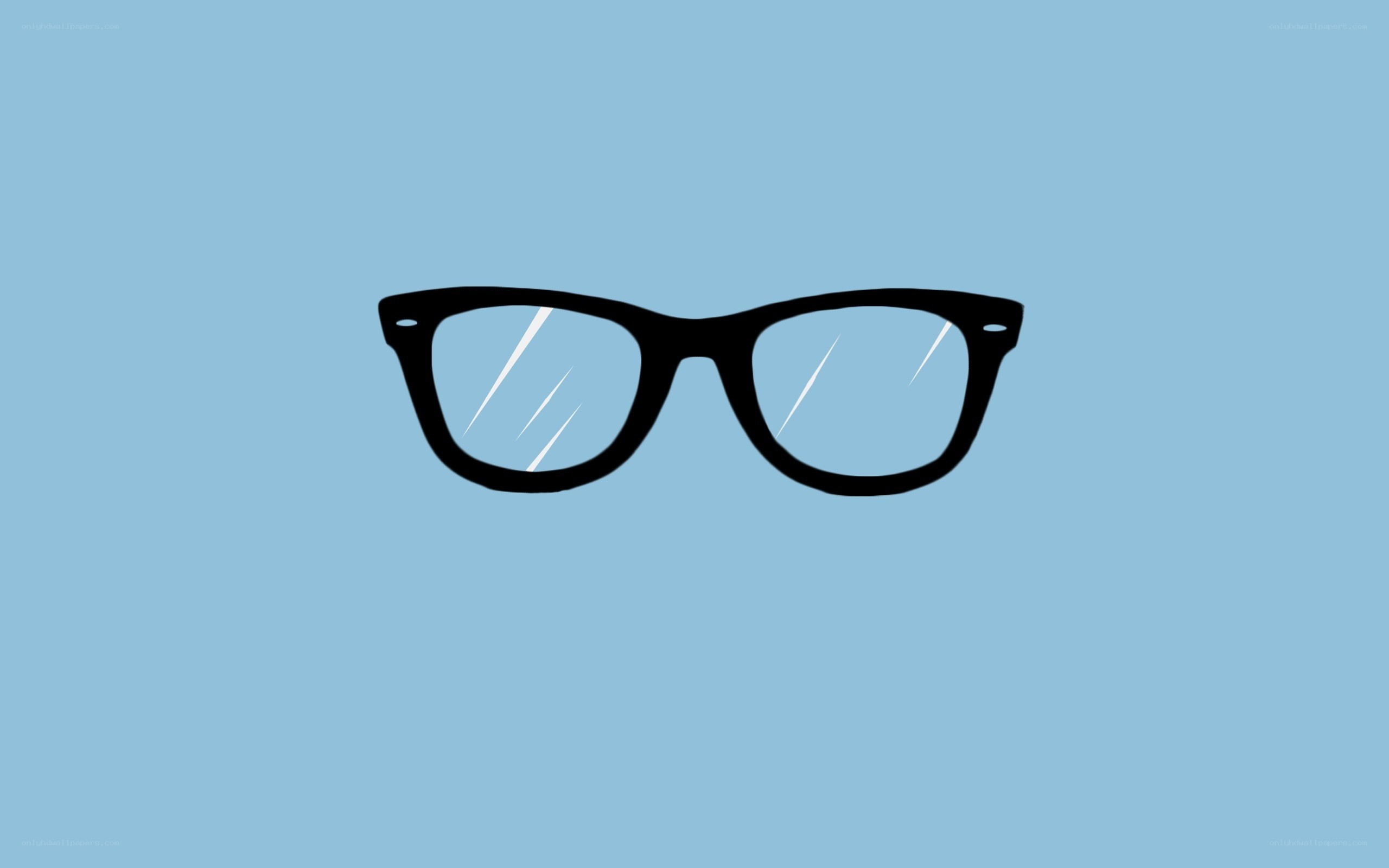 black glasses on blue background
