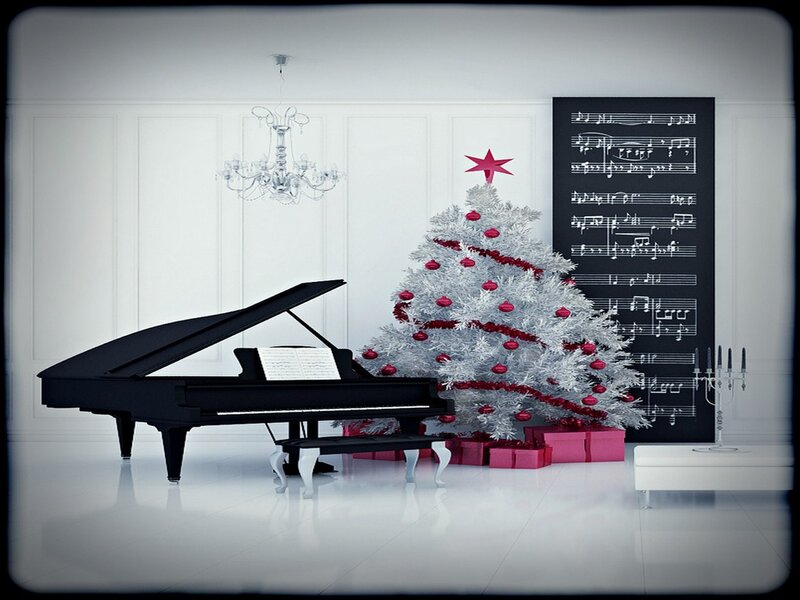 Black Grand Piano — White