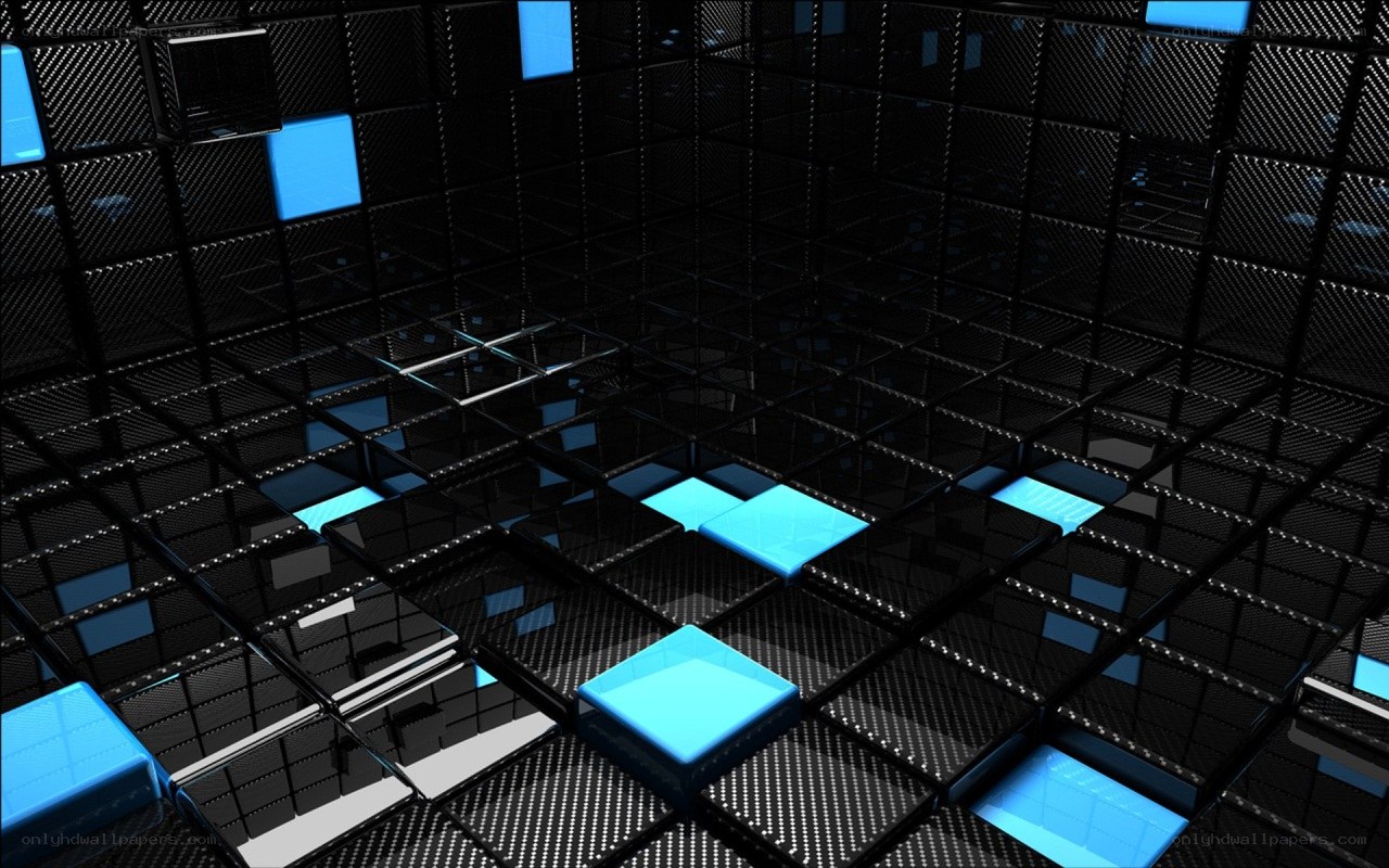 black grid with blue cubes