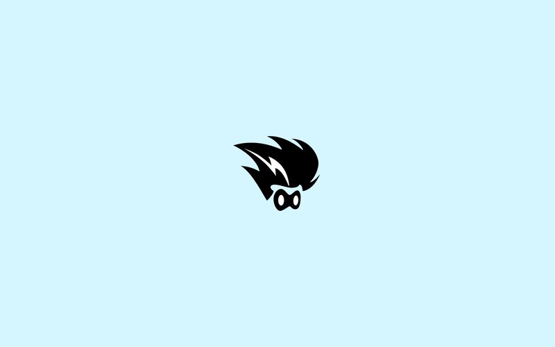 black hair logo on blue