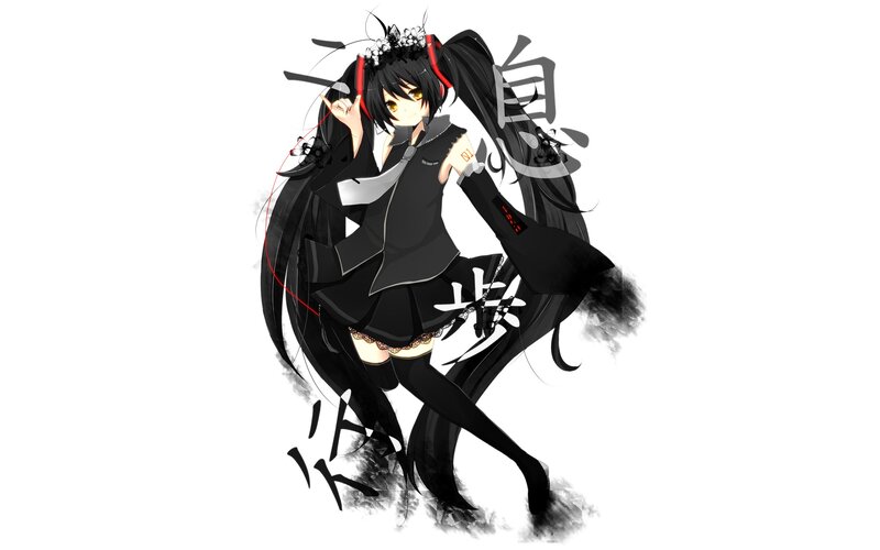 black-haired anime girl with headphones