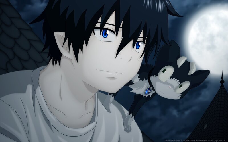Black-haired Boy with Cat — Blue