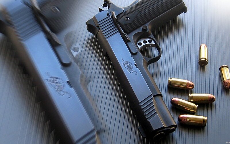 Black Handgun with Bullets — Dramatic, Photograph, Textured Surface