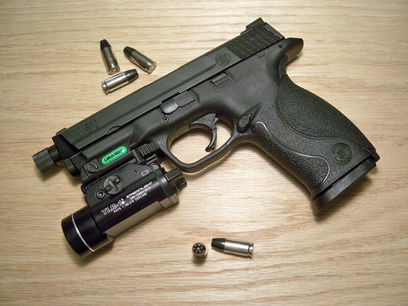 Black Handgun with Flashlight — Neutral, Photograph, Bullets