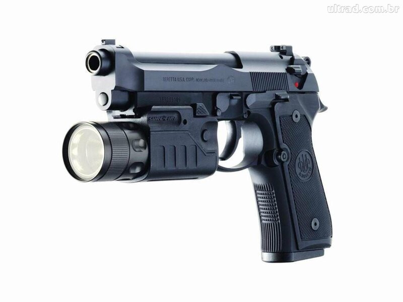 Black Handgun with Flashlight — Neutral, Photograph