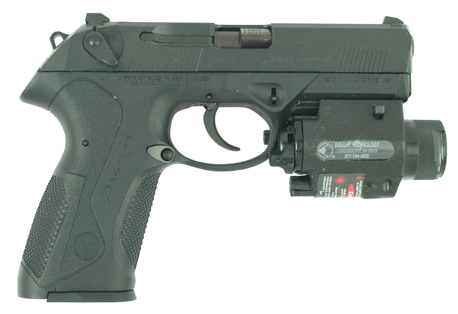 black handgun with laser sight