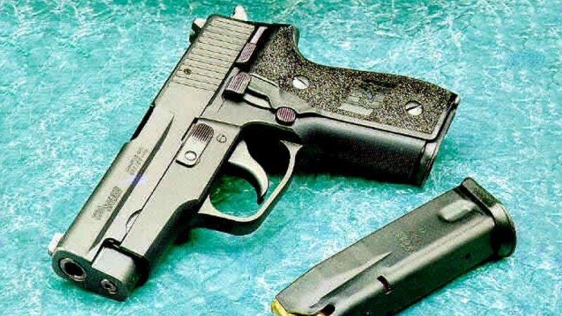 Black Handgun with Magazine — Neutral, Photograph, Textured Surface