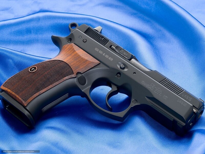 Black Handgun with Wood Grip