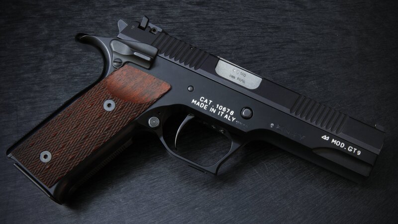 Black Handgun with Wood Grips