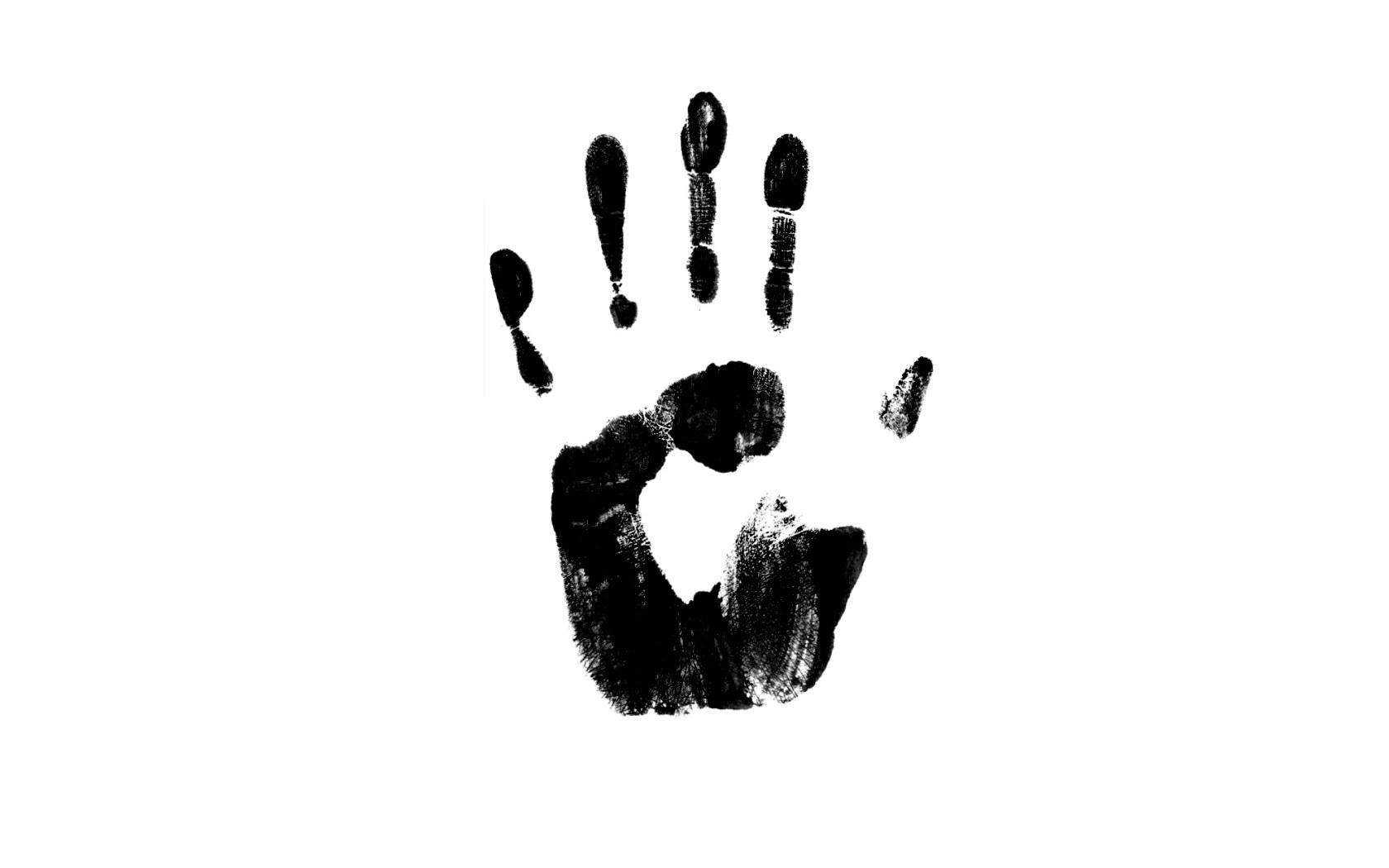 black handprint on white background