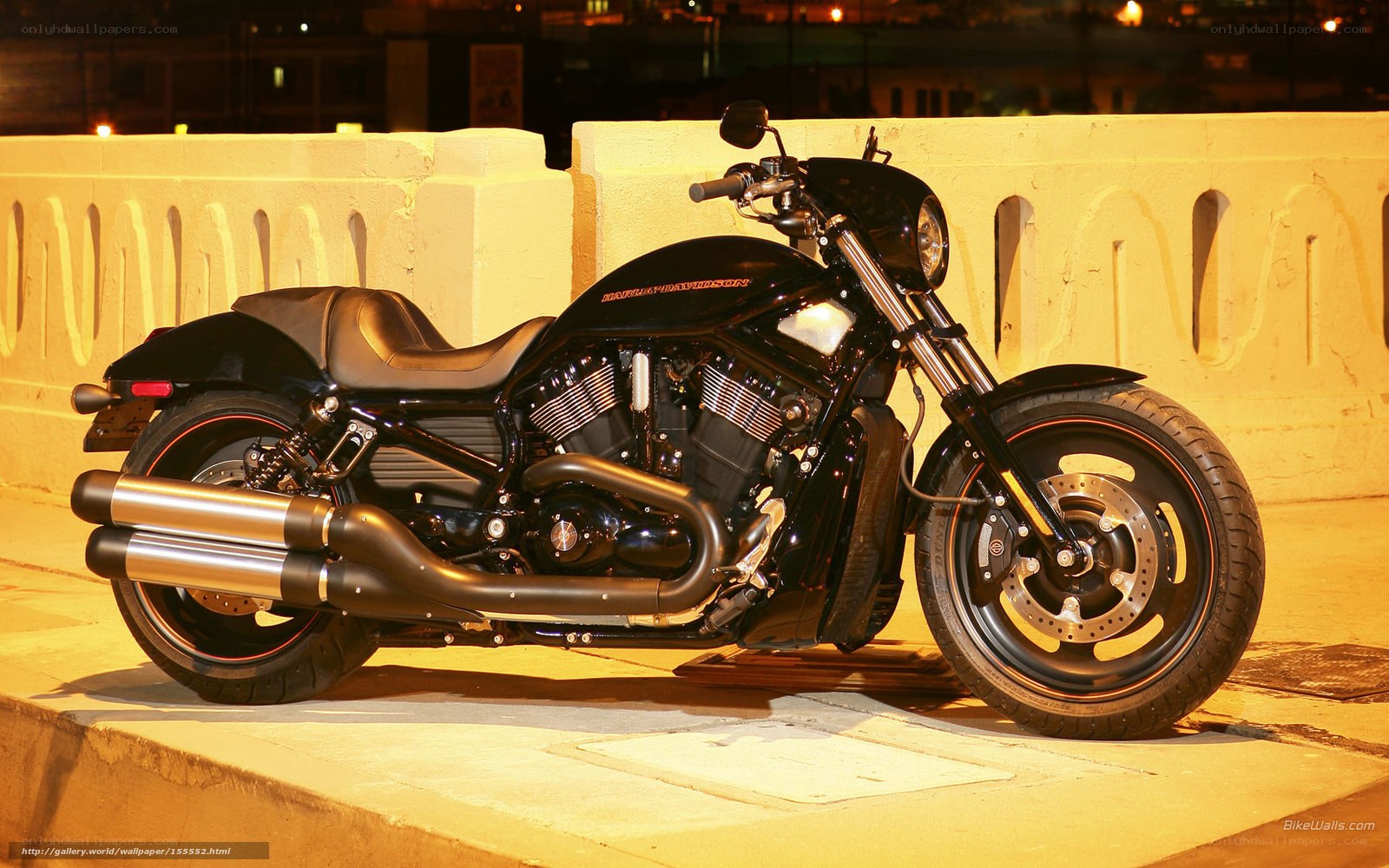Black Harley-Davidson motorcycle at night