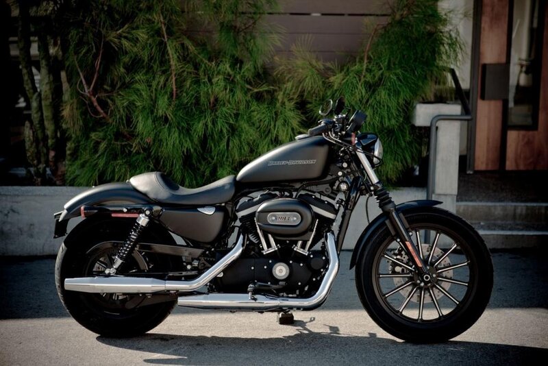 Black Harley-davidson Motorcycle — Calm, Afternoon, Photograph, Trees, Building