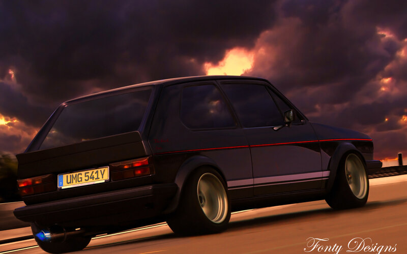 Black Hatchback Car — Purple, Dramatic