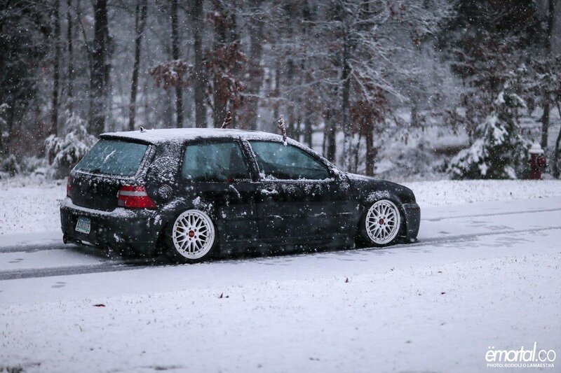 Black Hatchback in Snow
