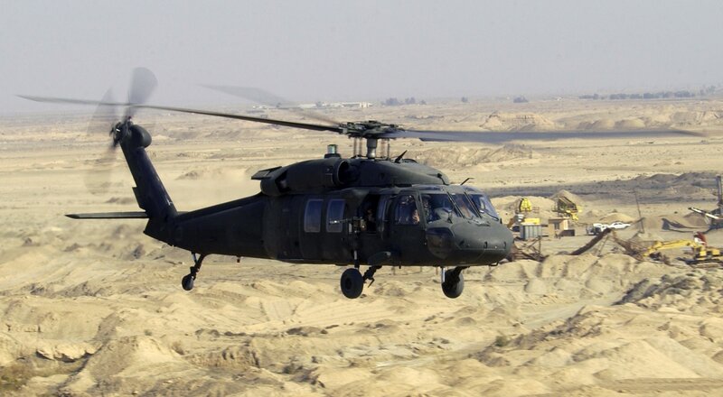 Black Hawk helicopter in desert