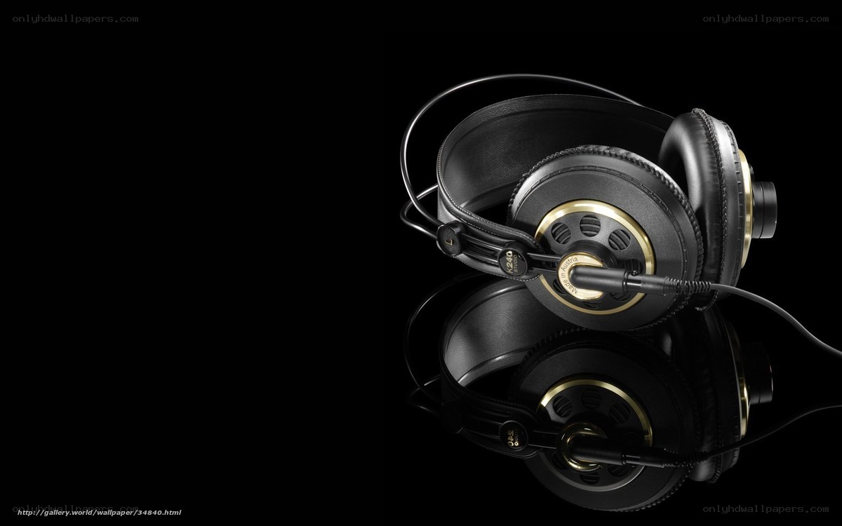black headphones on black background
