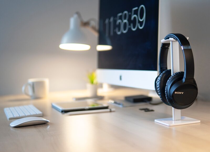 Black Headphones on Stand