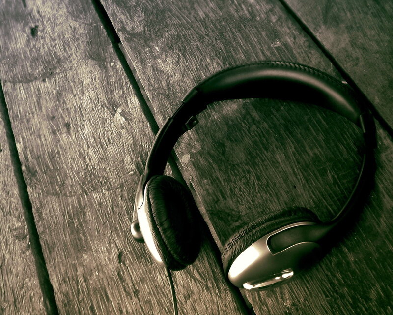 Black Headphones on Wood — Brown, Calm