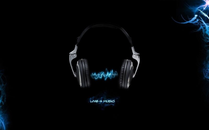Black Headphones with Sound Waves — Dark