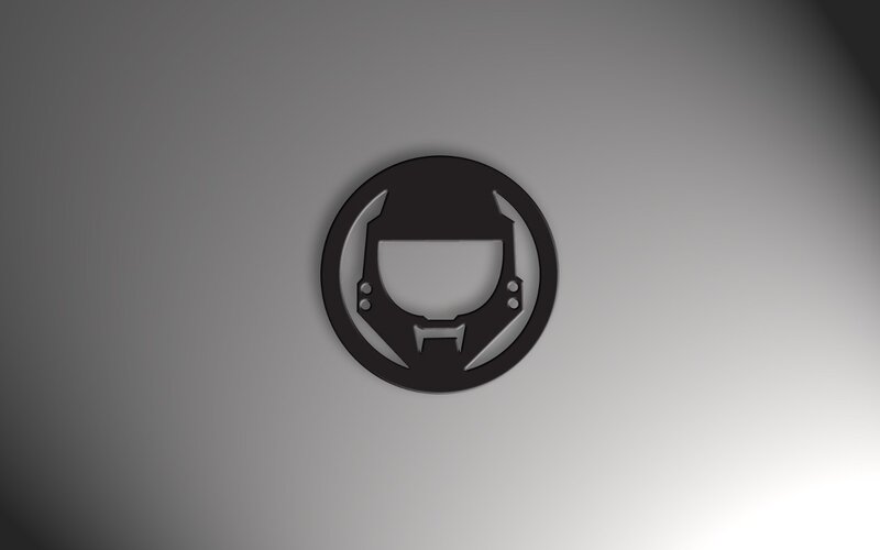 black helmet logo on gray