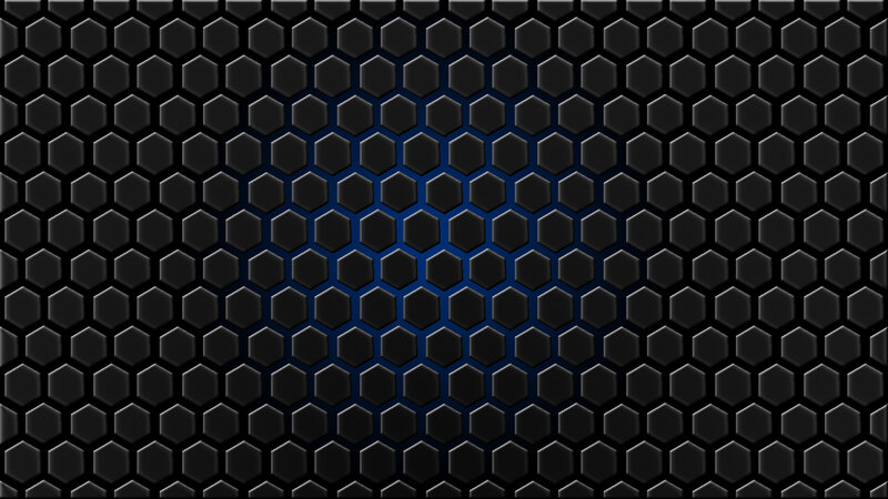 black hexagonal pattern with blue glow