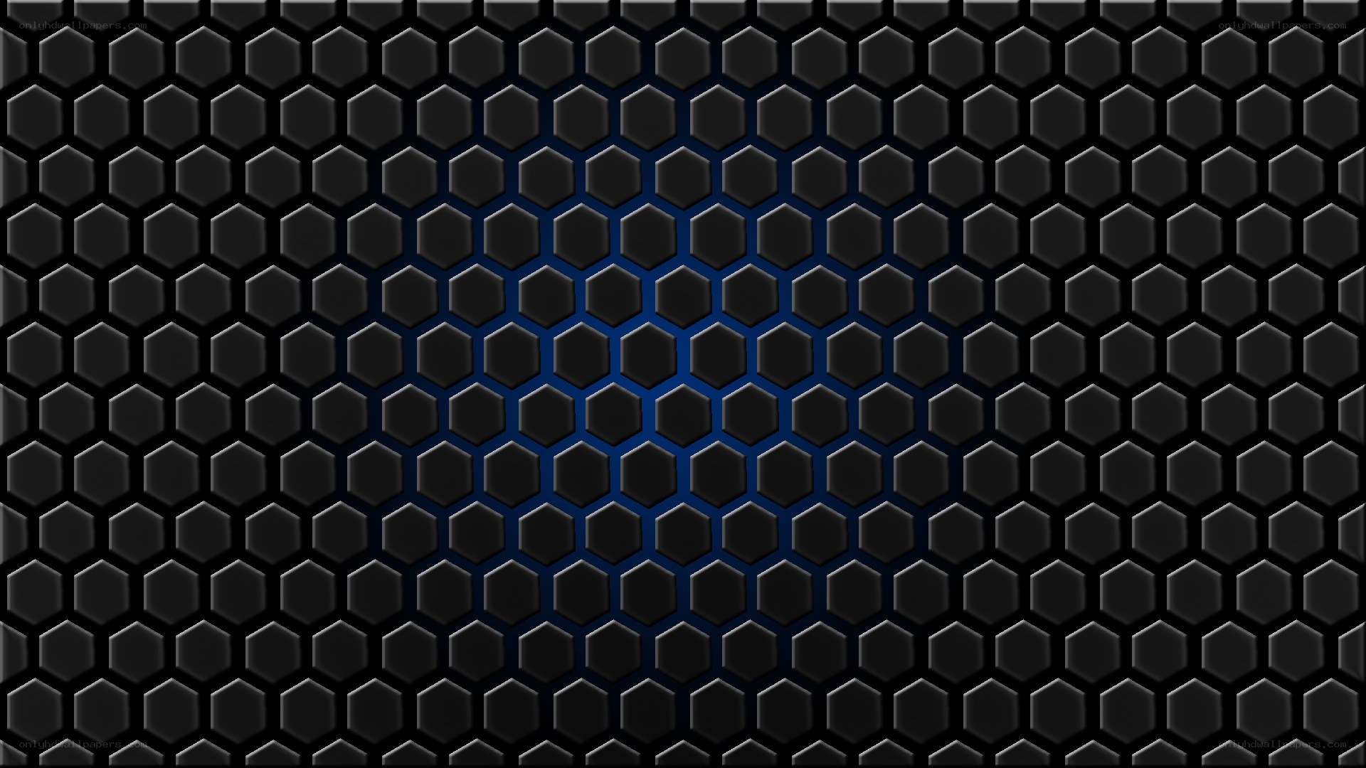 black hexagonal pattern with blue glow