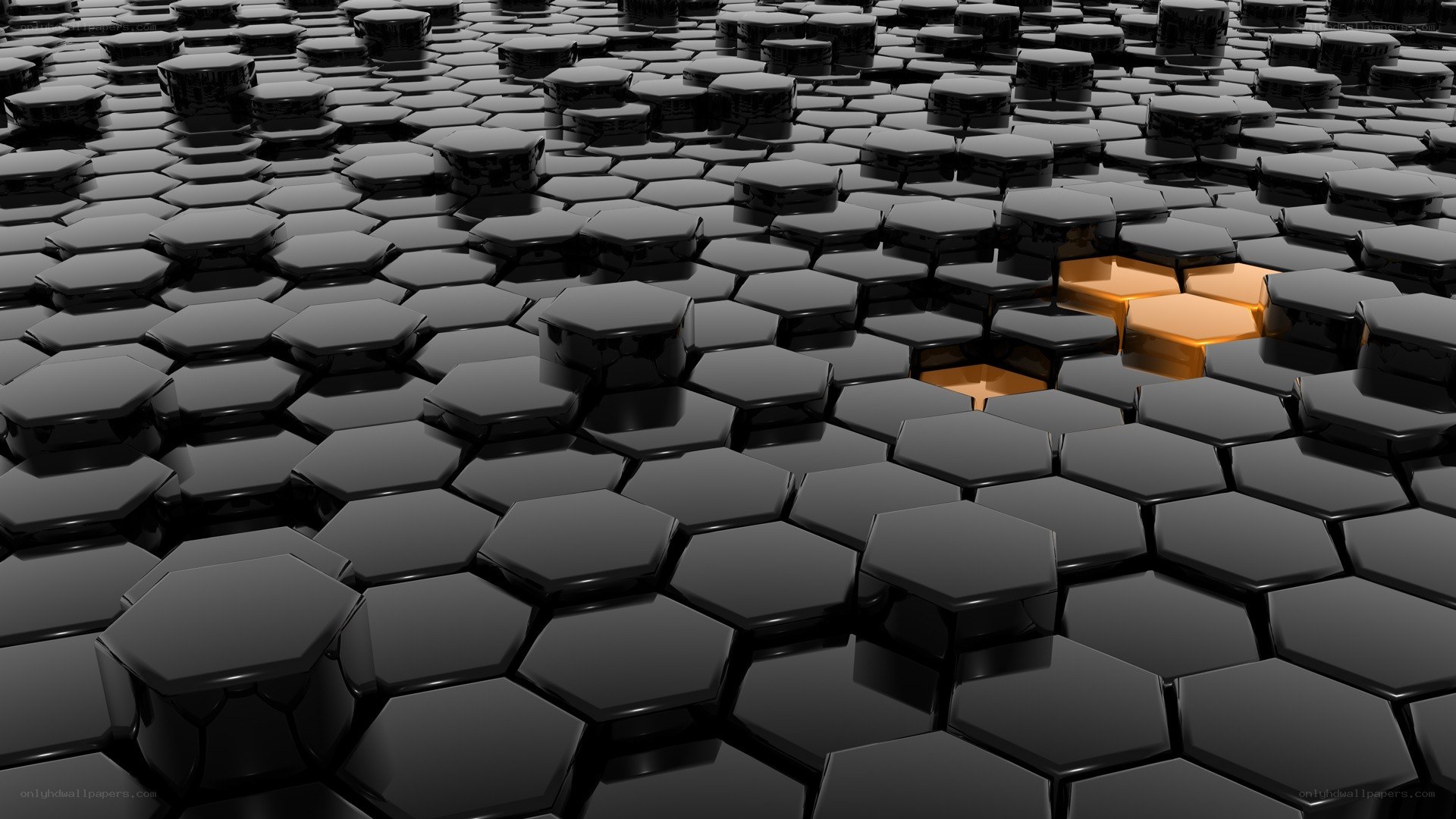 black hexagonal tiles with gold center