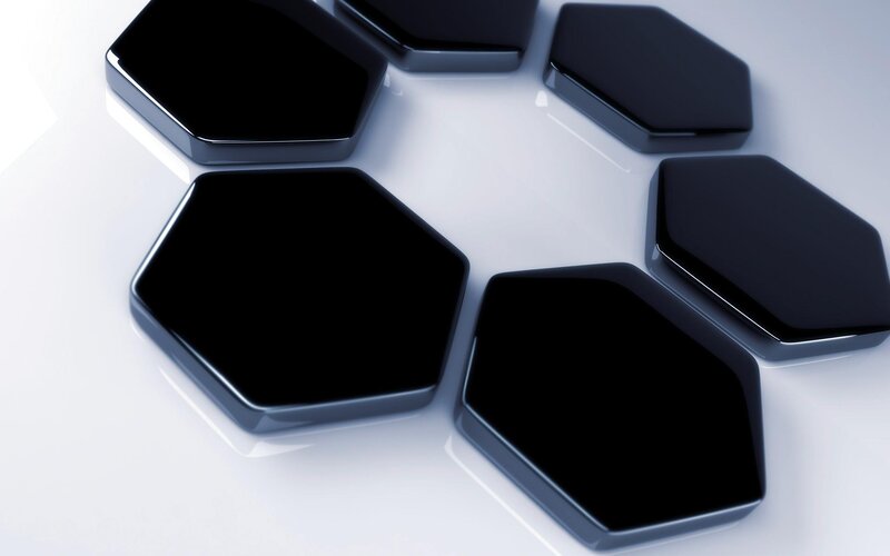 black hexagons on white surface
