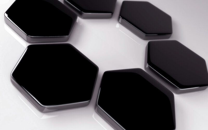 black hexagons on white surface
