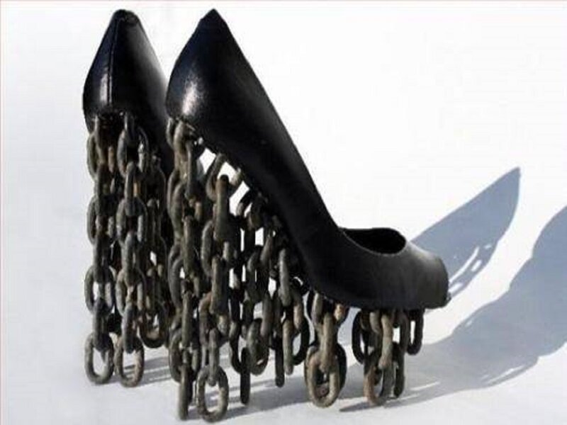 Black High-heeled Shoes — Dramatic, Photograph, Chains