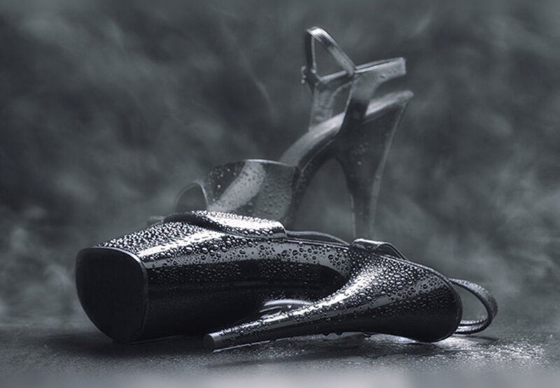 Black High-heeled Shoes — Dramatic, Photograph, Drops